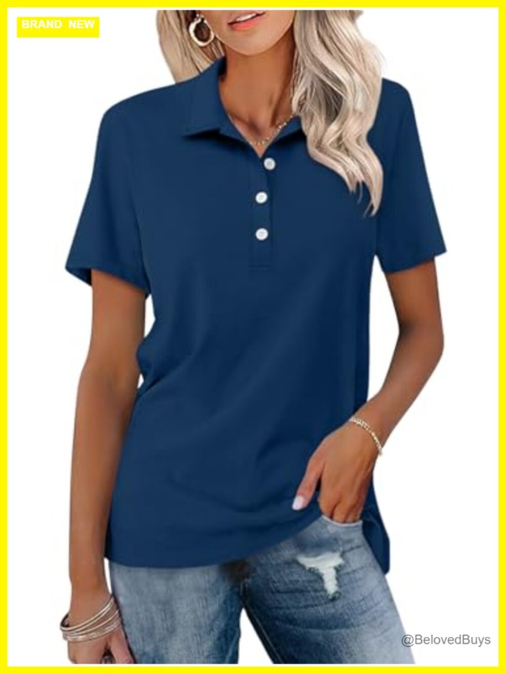 Womens Polo Shirt Short Sleeve Button Collared Summer Business Casual Top